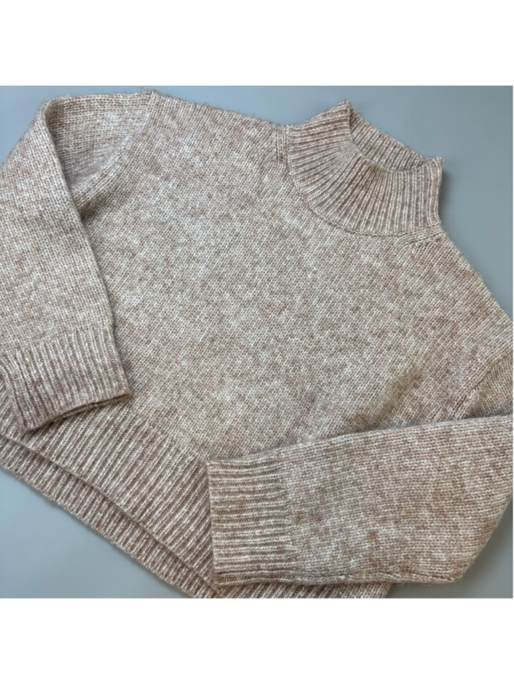MARI Sweater Medium Brown White Marled Knit Boxy Minimalist Scandi Hygge Cozy